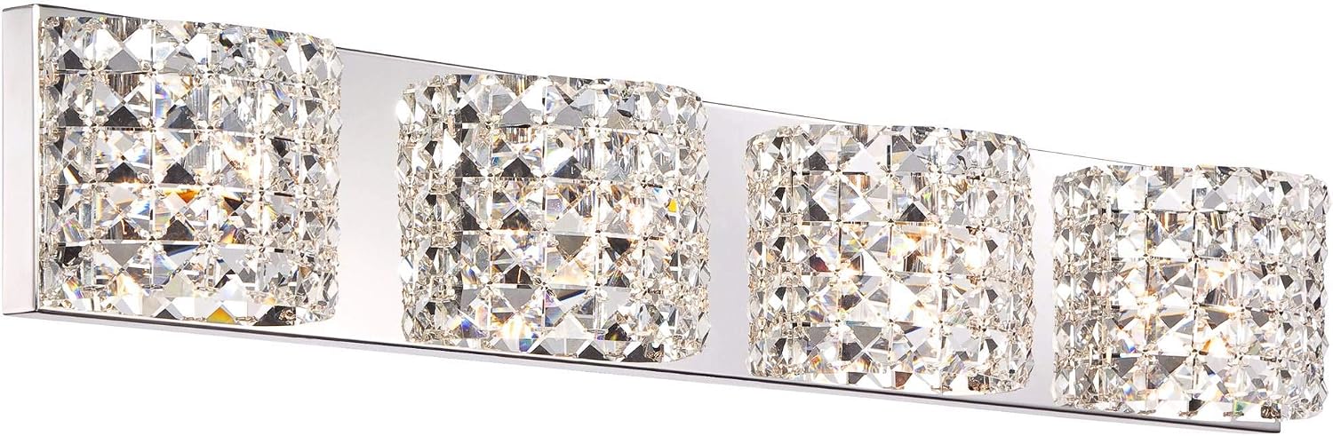 Vienna Full Spectrum Cesenna Modern Wall Light Chrome Silver Metal Hardwired 35 1/2' Wide 4-Light Fixture Mounted Clear Crystal Shades for Bathroom Vanity Mirror House Home Hallway Room Decor