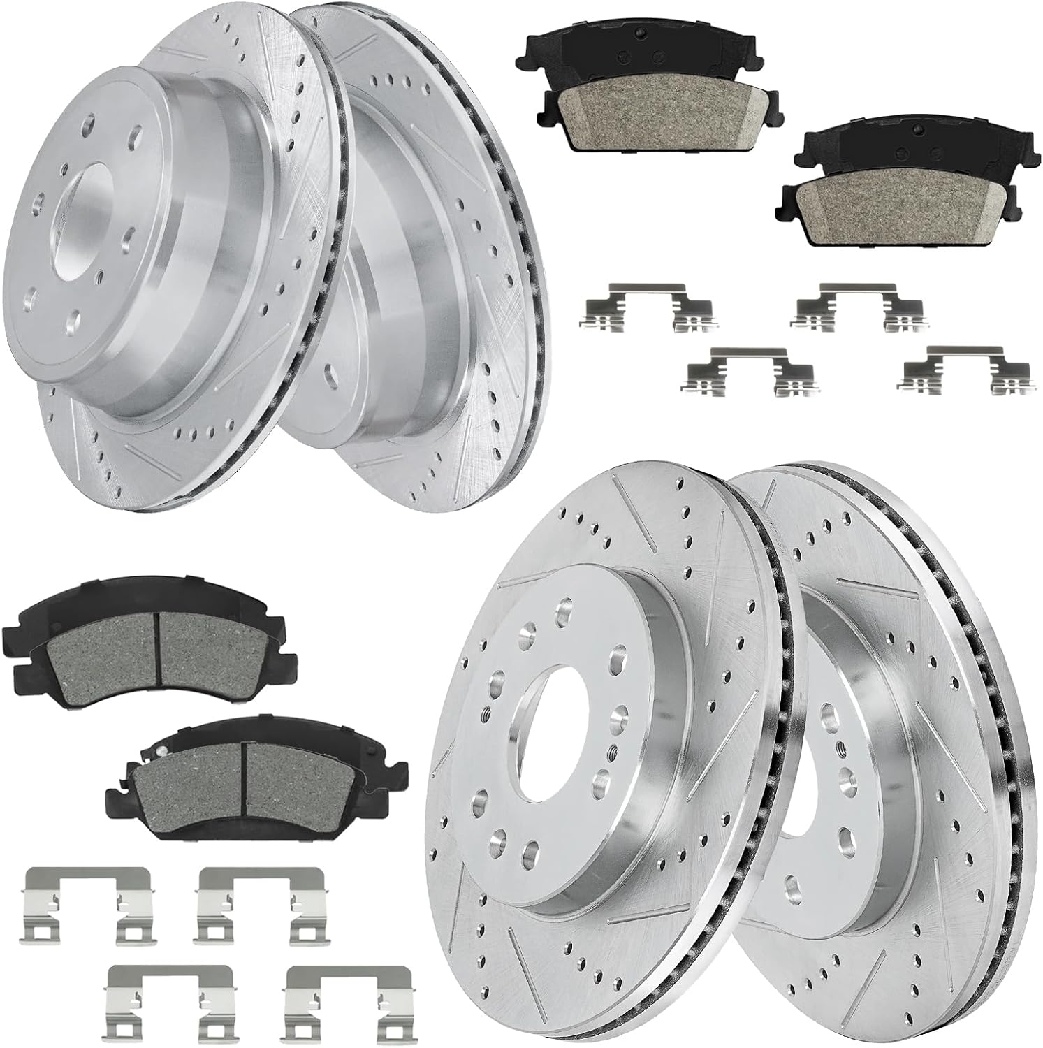 Brake Kit for Chevy Tahoe Silverado GMC Yukon XL 1500, Cadillac Escalade ESV EXT Brakes and Rotors Kit Front and Rear, Pads Replacement Drilled and Slotted 12.99' Front & 13.58' Rear Rotor