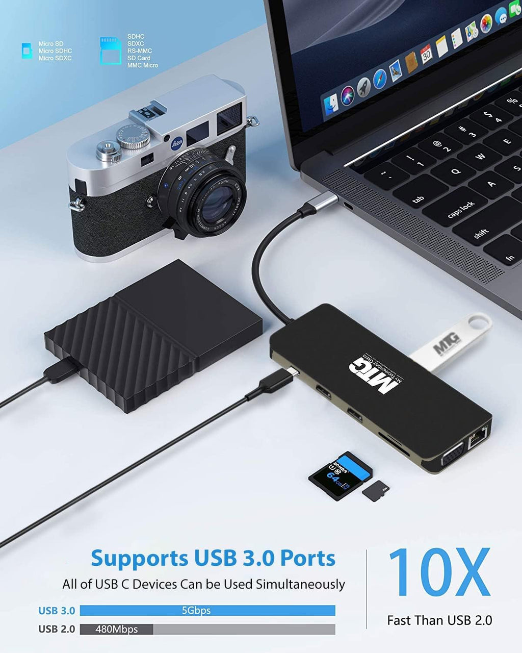MTG Desktop Bundle 24' 1080p LCD Monitor - Full HD, 75Hz, 3ms, VESA Mountable, USB C Docking Station 10 in 1 Hub (Power Adapter not included) for Windows and Mac, with MTG USB wired Keyboard and Mouse