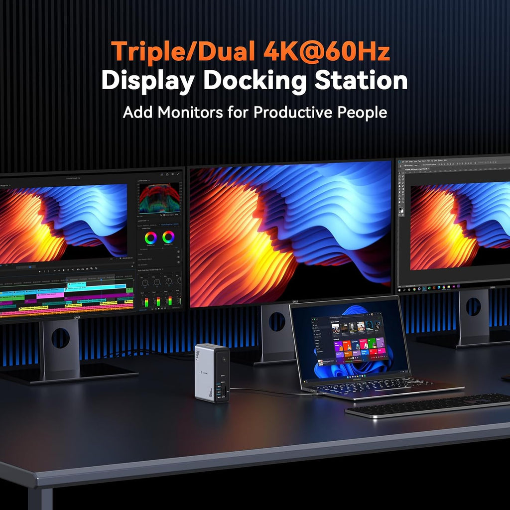 TobenONE 18 in 1 Laptop Docking Station 3 Monitors, Triple 4K Display with 3 HDMI, 9 USB Ports, Gigabit Ethernet, PD3.0, for Windows/Dell/Lenovo/HP/Thinkpad Laptops (No Power Adapter)