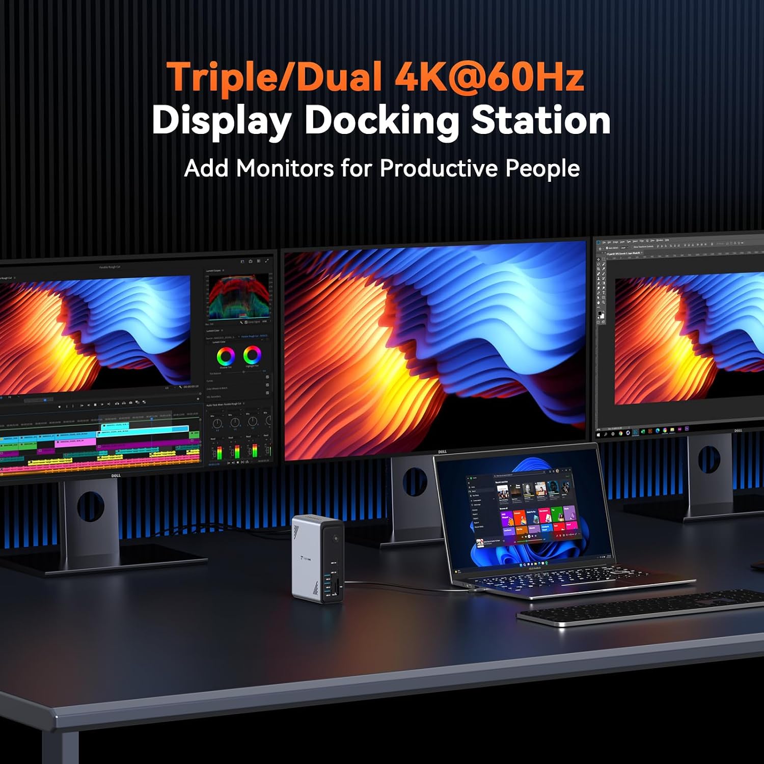 TobenONE 18 in 1 Laptop Docking Station 3 Monitors, Triple 4K Display with 3 HDMI, 9 USB Ports, Gigabit Ethernet, PD3.0, for Windows/Dell/Lenovo/HP/Thinkpad Laptops (No Power Adapter)