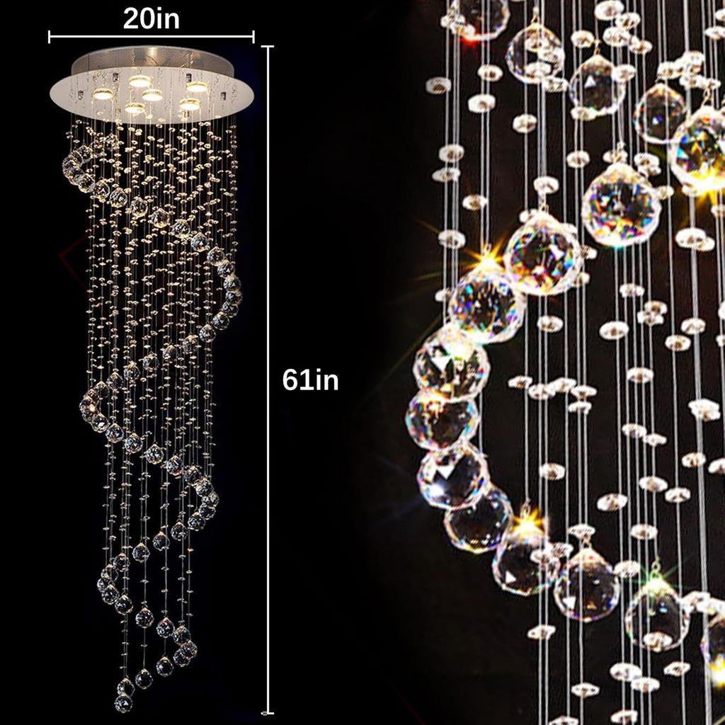 Modern Contemporary Swirl Chandelier Lighting for Foyer Dining Room Kitchen Chandelier Fixture Ceiling Light Rain Drop with All Crystal Balls D20'' X H61'' of CRYSTOP