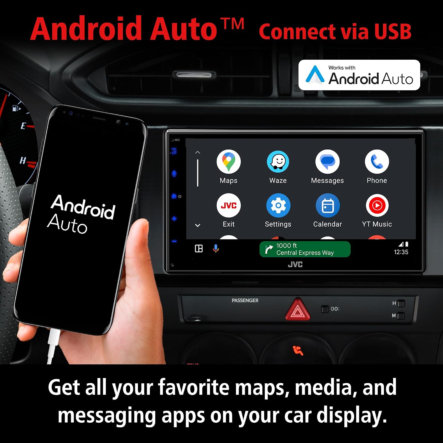 JVC KW-M590BT Single Din/Double Din Car Stereo (50W x 4-Ch), L-Shaped Chassis Fits Most Cars, Large 6.8' Hi-Res Touchscreen, AM/FM, Apple CarPlay, Android Auto, Rear Camera Input, USB 2.1 Fast Charge