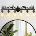 Rustic Bathroom Light Fixtures, 6-Light Farmhouse Vanity Lamp with Deer and Bear Design, Black Wall Lighting with Clear Glass Shade for Bathroom, Hallway, Kitchen, Porch
