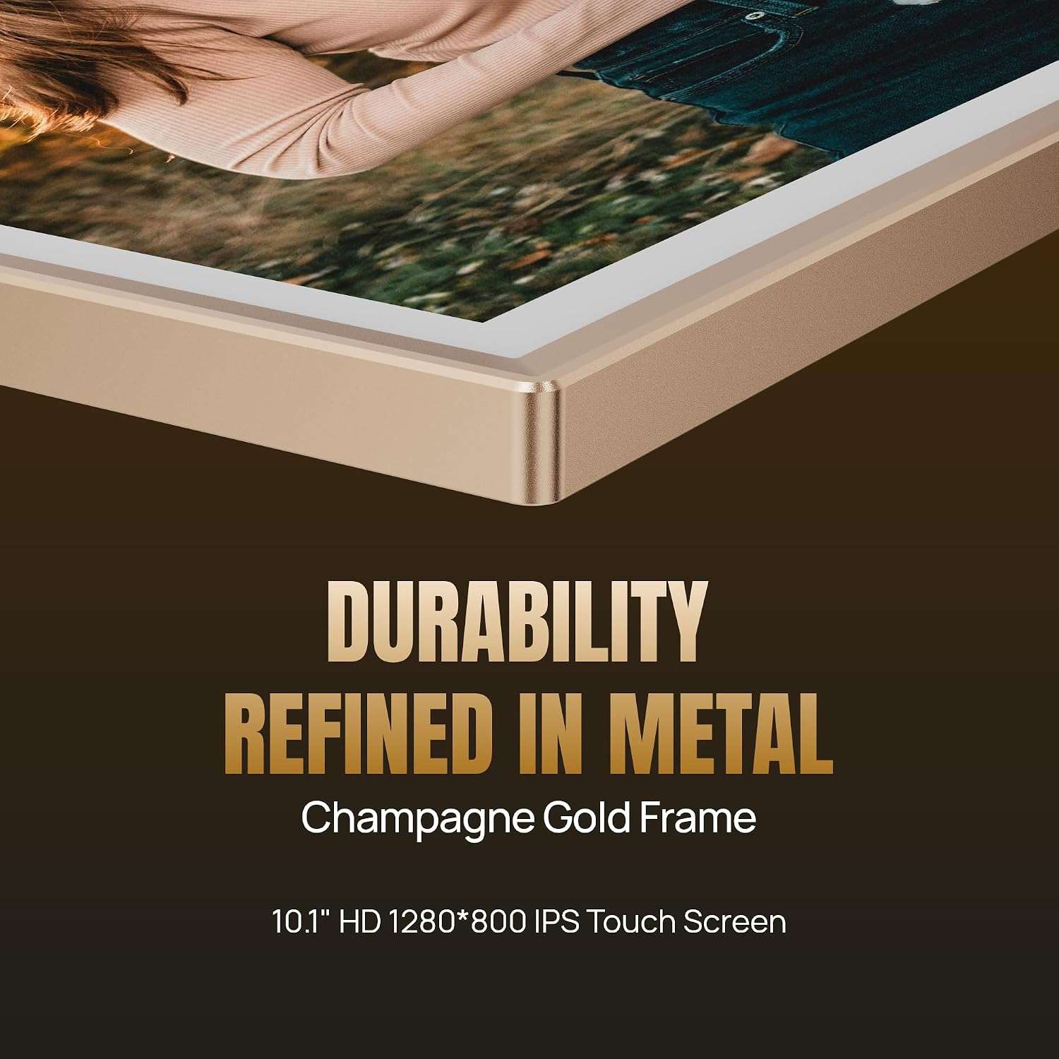 ARZOPA D10 Metal Digital Picture Frame Free Cloud Storage No Subscription 10.1' HD Anti-Glare Touchscreen Load Photos & Videos from Phone Ideal for Thoughtful Gifting Exquisite - Champagne Gold