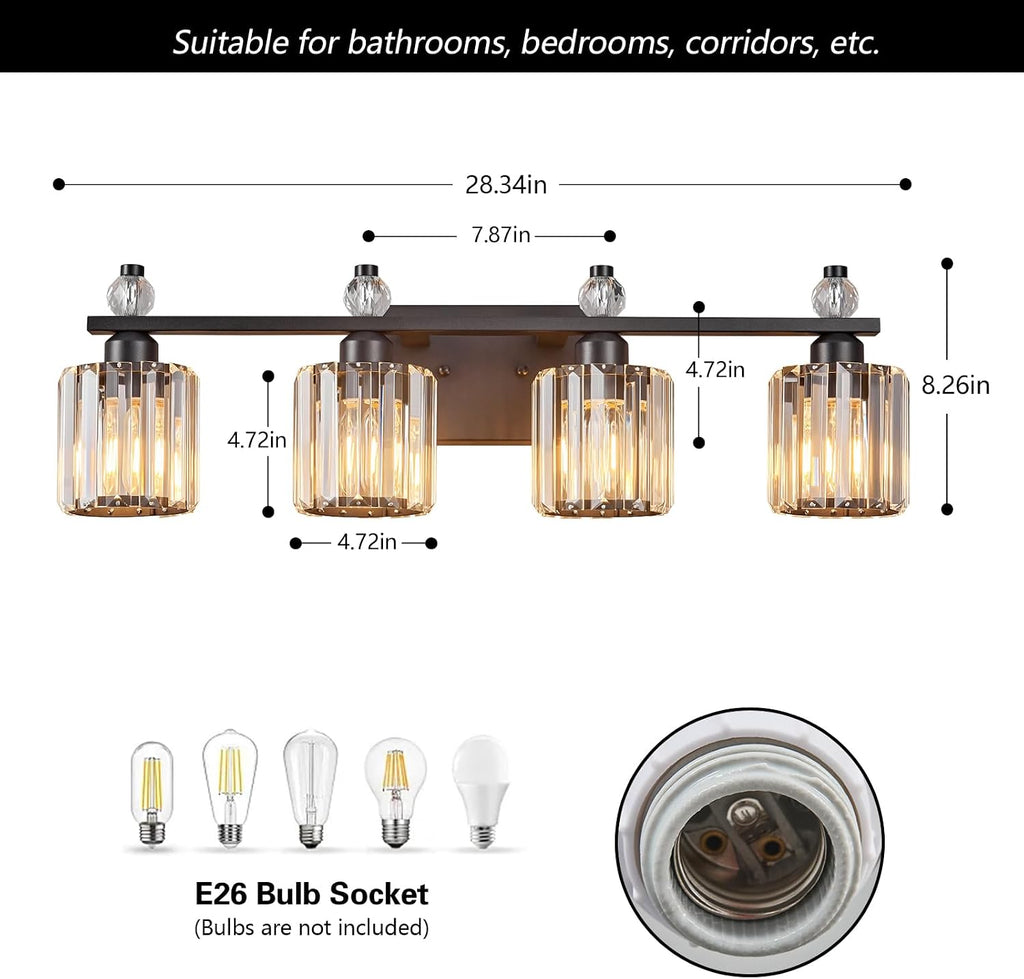 Bathroom Vanity Lights 4-Light Sand Black Modern Crystal Vanity Light Fixtures Over Mirror Crystal Bathroom Vanity Lighting Fixtures