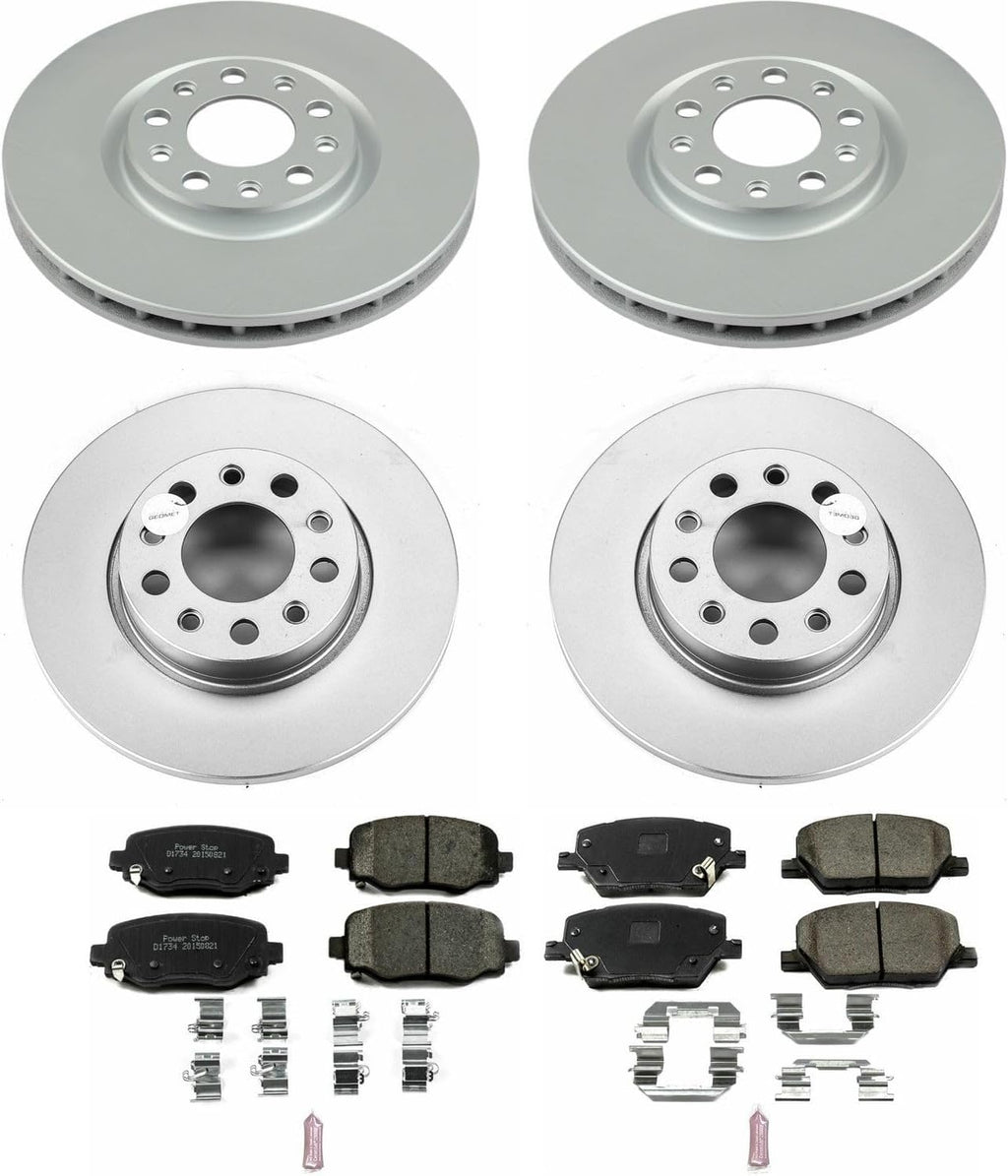 PowerStop Front and Rear Brake Kit for Fiat 500X 2016-20 | Jeep Renegade 2015-23 - Fully-Coated Disc Rotors with Z17 Ceramic Brake Pads Replacement, CRK7300