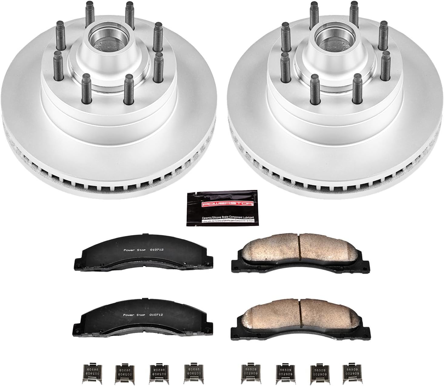 PowerStop Front Brake Kit for Ford E-150 2008-14 |E-250 2008-14 |E-350 Super Duty 2008-19 |E-350 Super Duty 2021-25 - Fully-Coated Disc Rotors with Z17 Ceramic Brake Pads Replacement, CRK4716