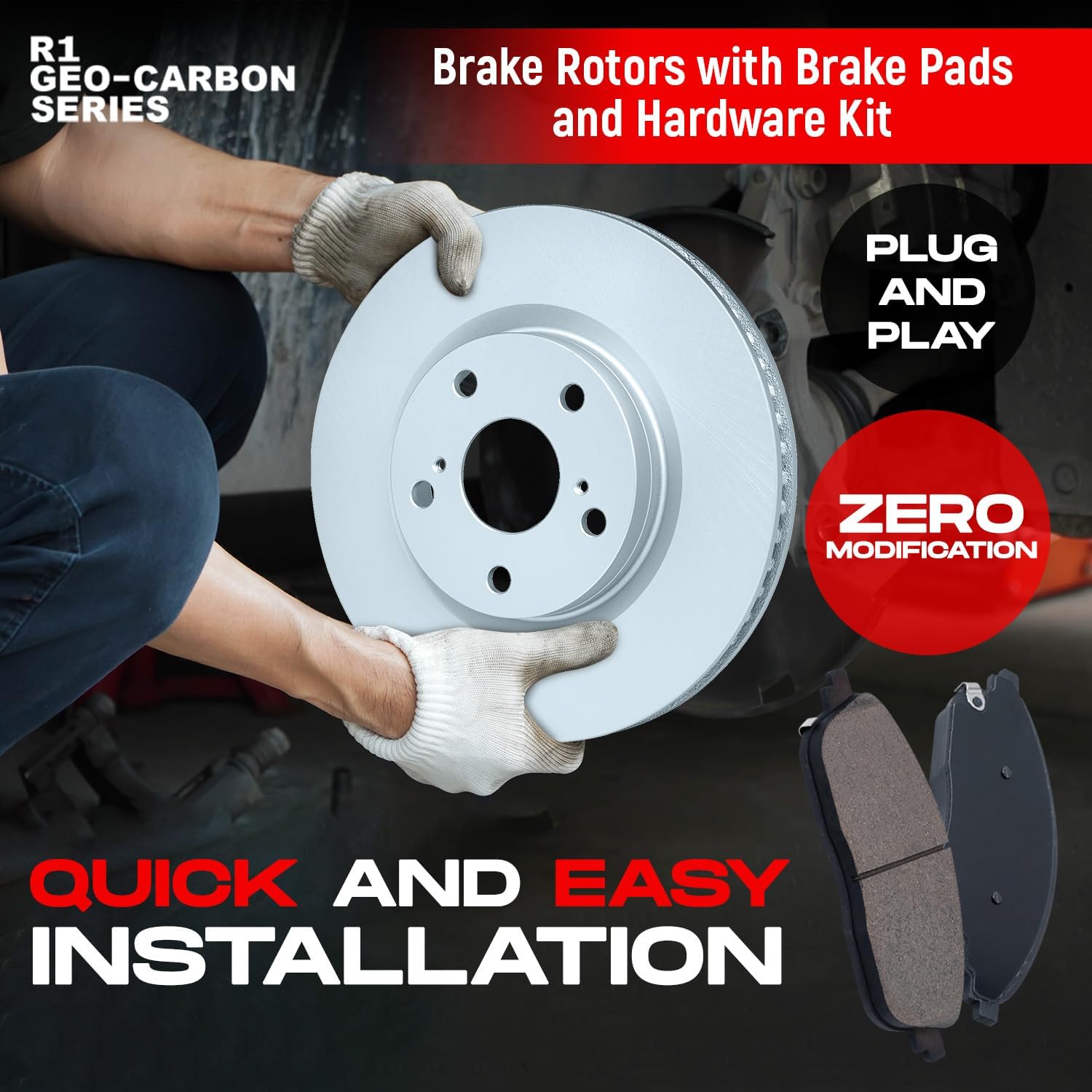 R1 Concepts Front and Rear Brake Kit Fits 2013-2018 Lexus ES300h, ES350, Toyota Avalon; 2012-2017 Toyota Camry| Ceramic Pads, Blank Rotors| Hardware| 11.7' Front & 11.1' Rear