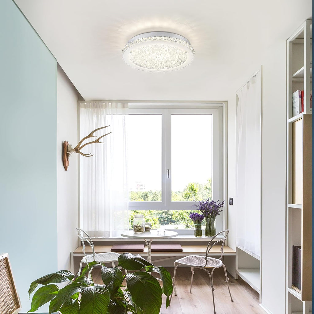Crystal Ceiling Light Fixture LED Crystal Flush Mount Ceiling Light Dimmable LED Flush Mount Chandelier Light for Hallway, Bathroom, Laundry, Dining Room, Round, 4000K, 24W, 2640LM, 14'