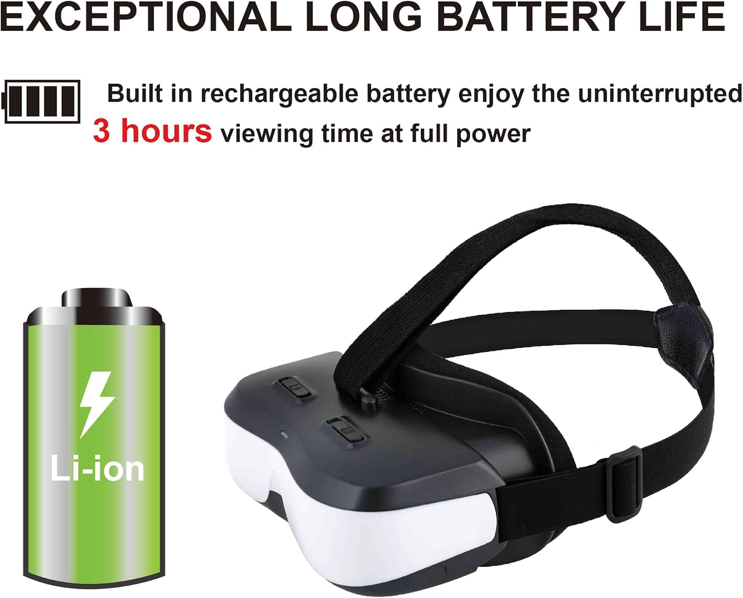 Bigeyes H3 Head Mounted Display - HD 300'' Big Screen,HDMI interface,Built in Battery (3H Playtime), Lightweight & Compact, Enjoy Movies Privately for Men, Travel, Camping, Bedtime Film Mode