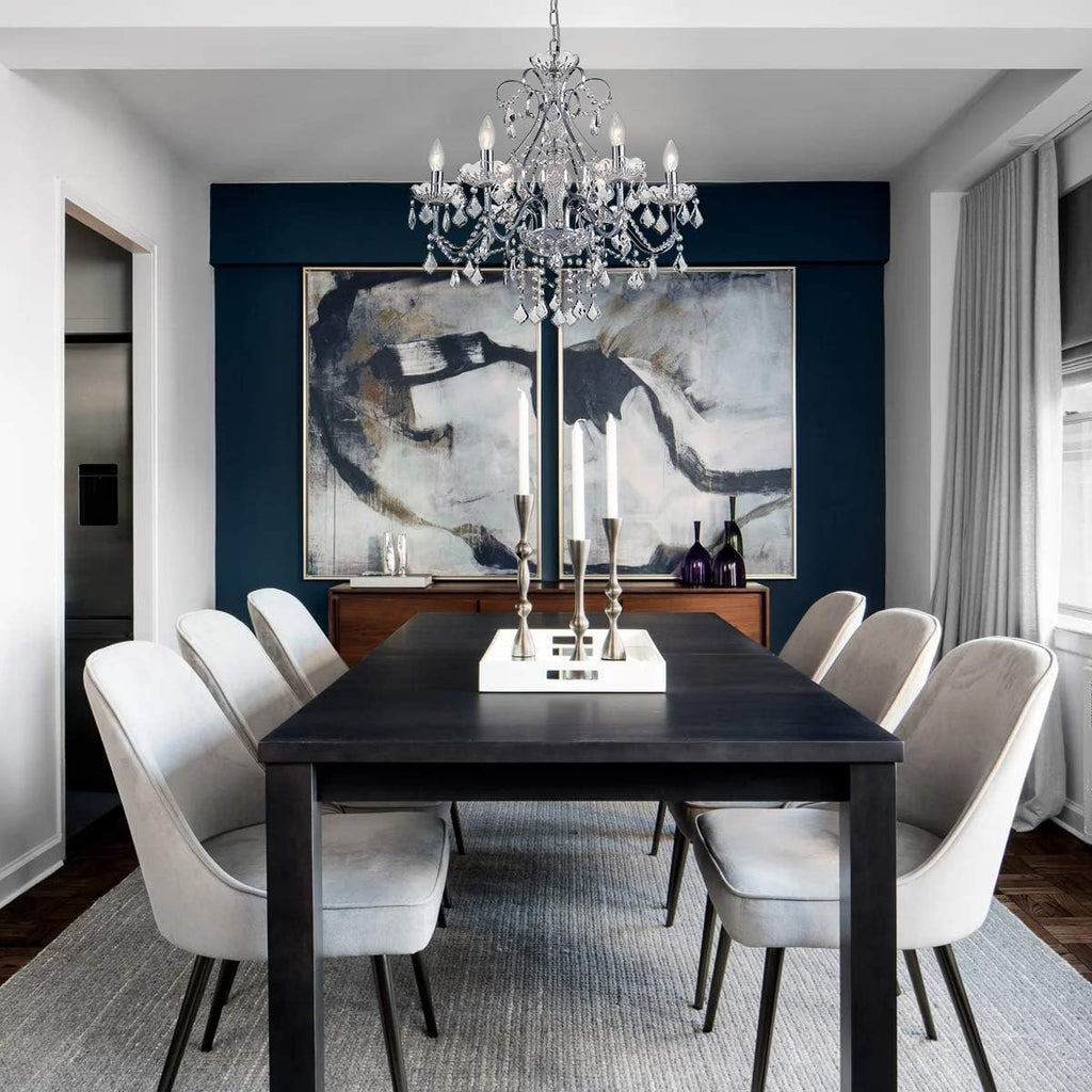 Bestier Modern Chrome Pendant Chandelier Crystal Lighting Ceiling Light Fixture Lamp for Dining Room Bathroom Bedroom Livingroom 6 E12 Bulbs Required D23.6 x H22.8