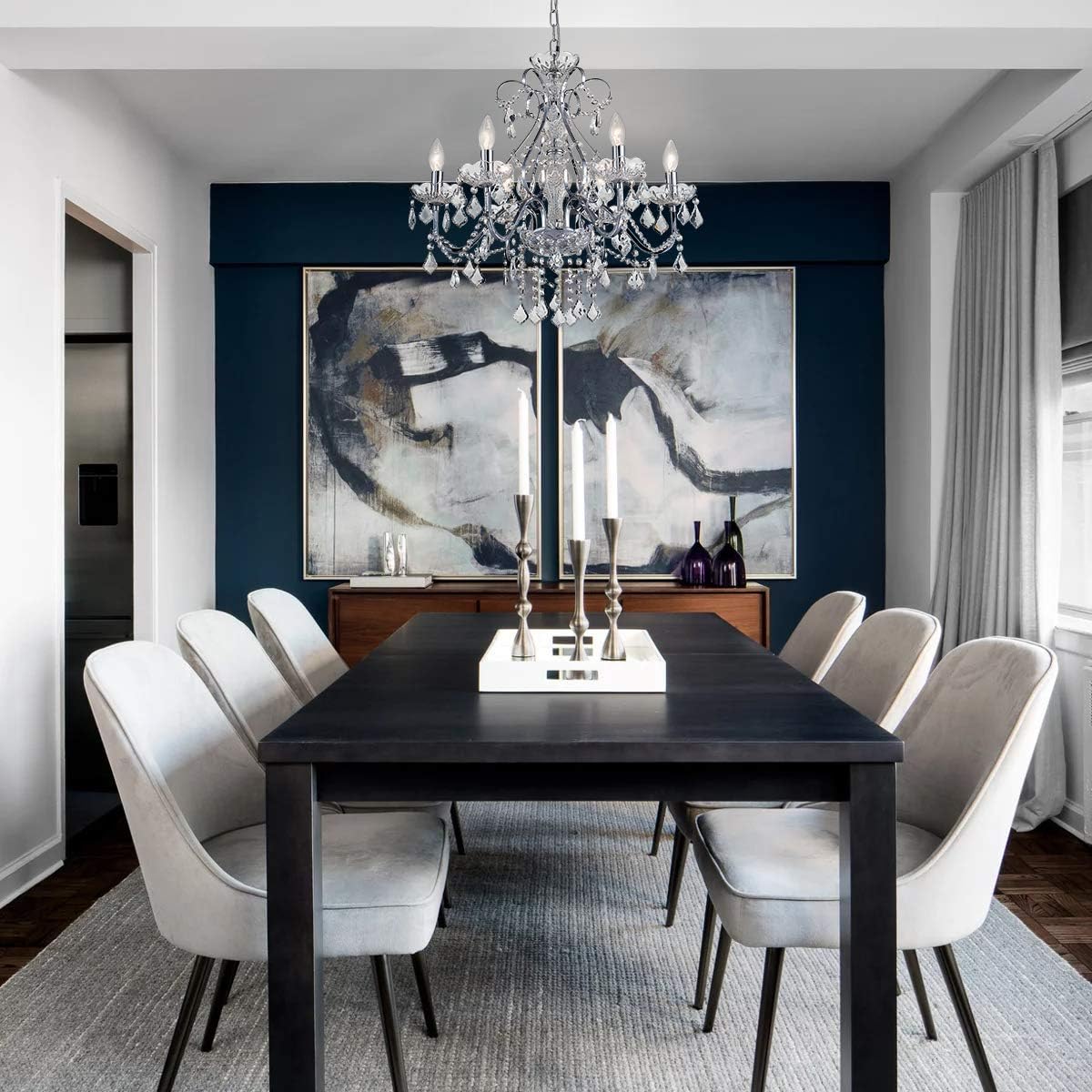 Bestier Modern Chrome Pendant Chandelier Crystal Lighting Ceiling Light Fixture Lamp for Dining Room Bathroom Bedroom Livingroom 6 E12 Bulbs Required D23.6 x H22.8
