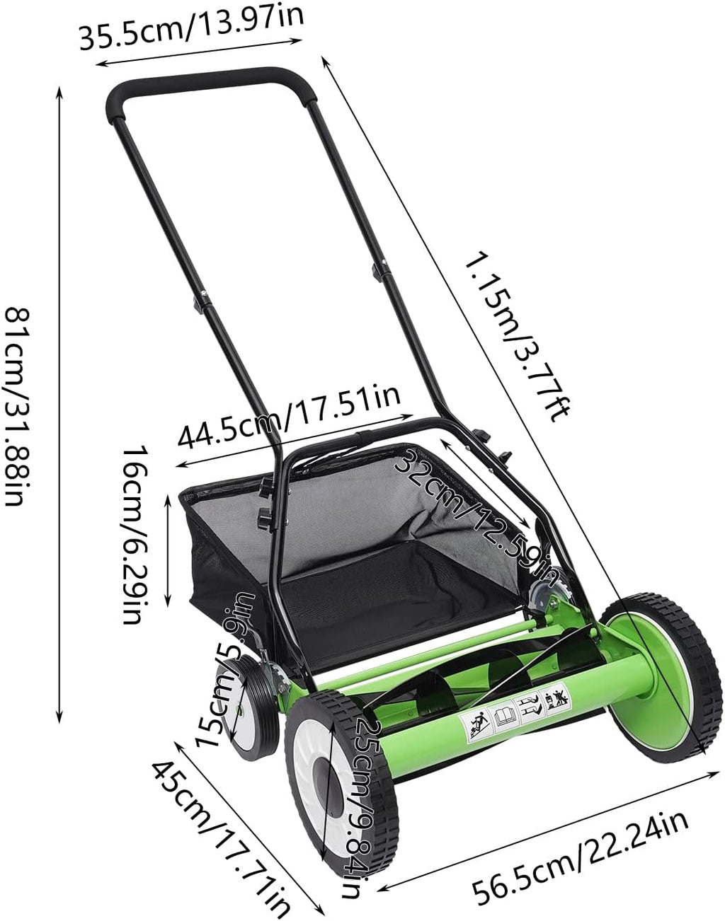 Wheeled 5-Blade Lawn Mower,16-Inch Manual Reel Mower Adjustable Handheld Weeder/Cutting,Push Lawn for Graden (Four Wheeled)