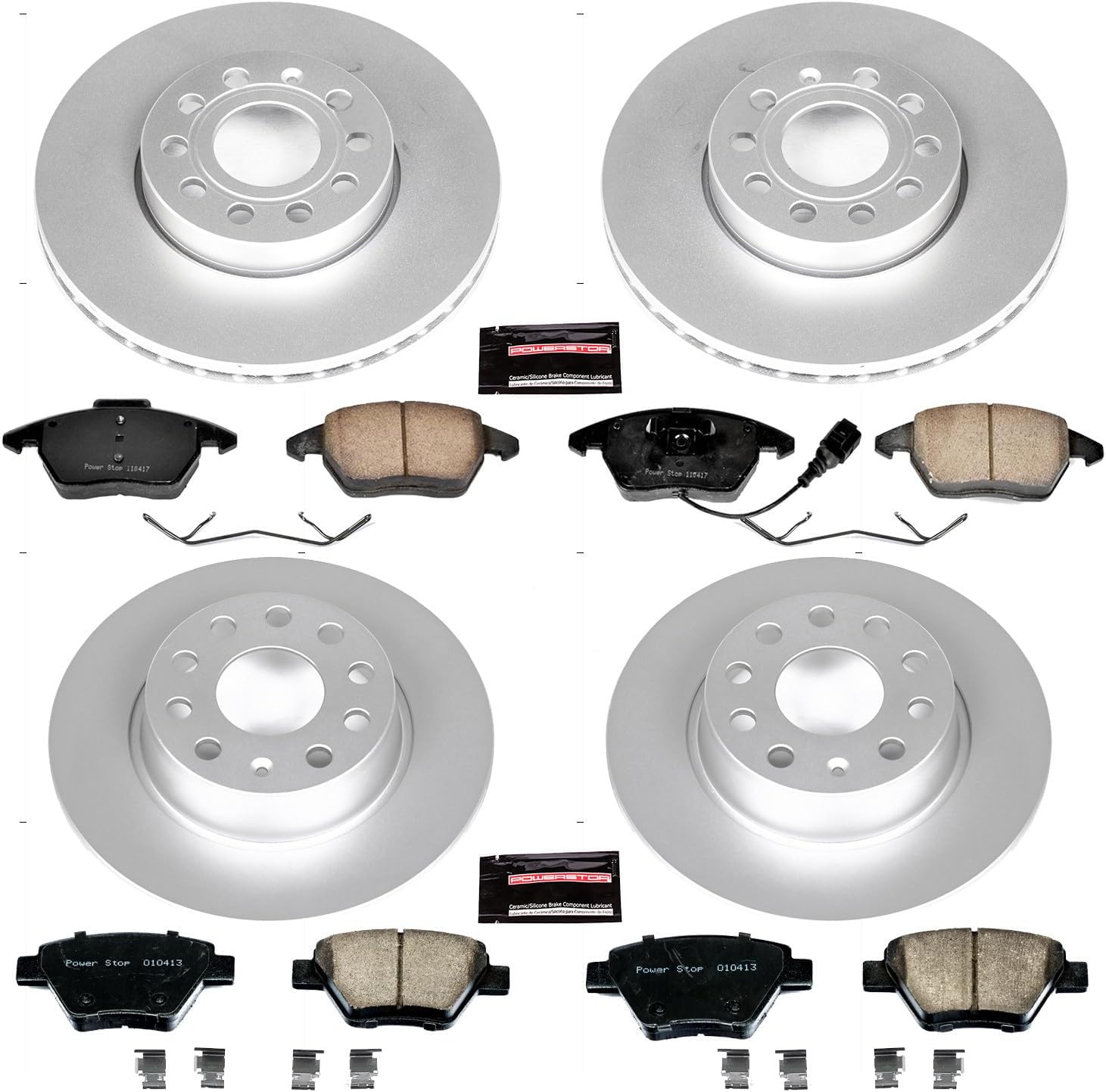 PowerStop Front and Rear Brake Kit for Volkswagen Beetle 2012 |Golf 2010-14 |Jetta 2010-14 - Fully-Coated Disc Rotors with Z23 Carbon-Fiber Ceramic Brake Pads Upgrade, CRK5747