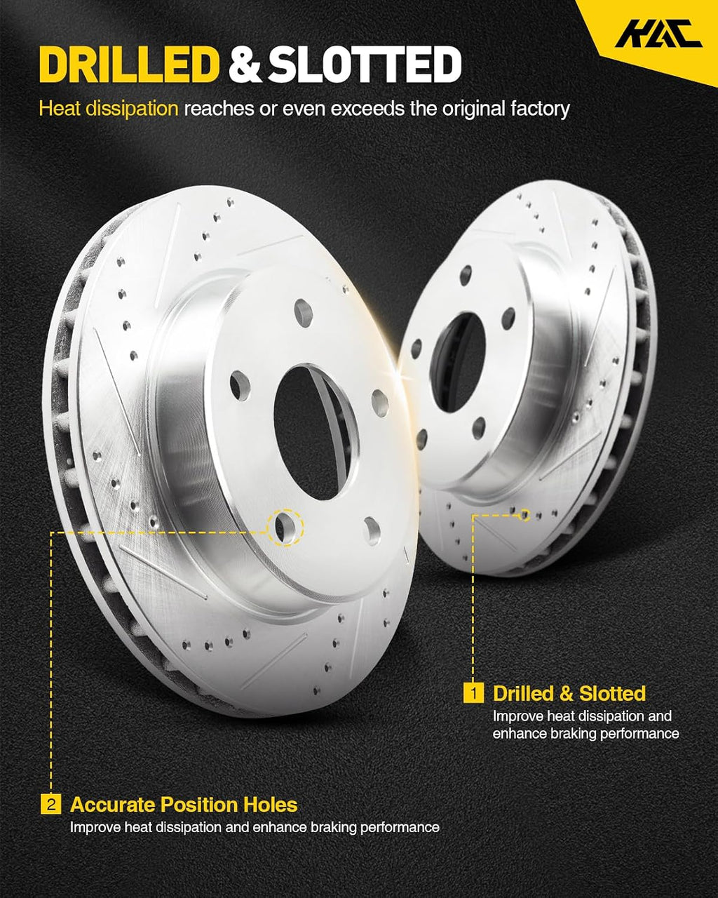 KAC Front Brake Kit, Drilled and Slotted Brake Rotors, Ceramic Brake Pads Replacement for 1500 2011-2018, Ram 1500 2006-2010, Durango 2007-2009, Aspen 2007-2009, 245 1982, OEM# 53005+D1084