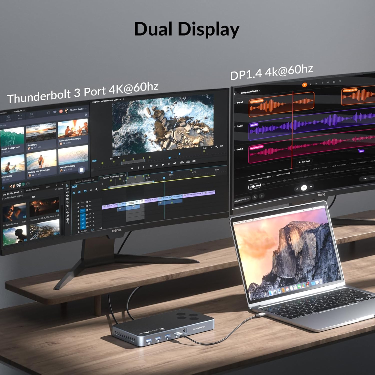 10 in 1 Docking Station with Thunderbolt 3 Port, 2X USB 3.1 Gen1, 2X USB 3.1 Gen2, PD 60W, 8K@60Hz DP, 3.5 Audio/Mic, Ethernet, 120W DC in, NVMe and SATA M.2 SSD Enclosure