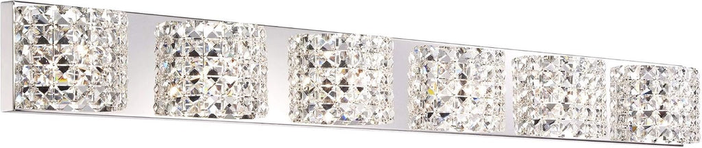 Vienna Full Spectrum Cesenna Modern Wall Light Chrome Silver Metal Hardwired 55' Wide 6-Light Fixture Mounted Clear Crystal Shades for Bathroom Vanity Mirror House Home Hallway Room Decor