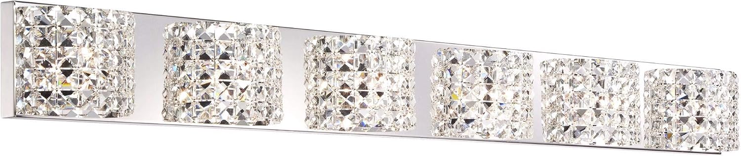 Vienna Full Spectrum Cesenna Modern Wall Light Chrome Silver Metal Hardwired 55' Wide 6-Light Fixture Mounted Clear Crystal Shades for Bathroom Vanity Mirror House Home Hallway Room Decor