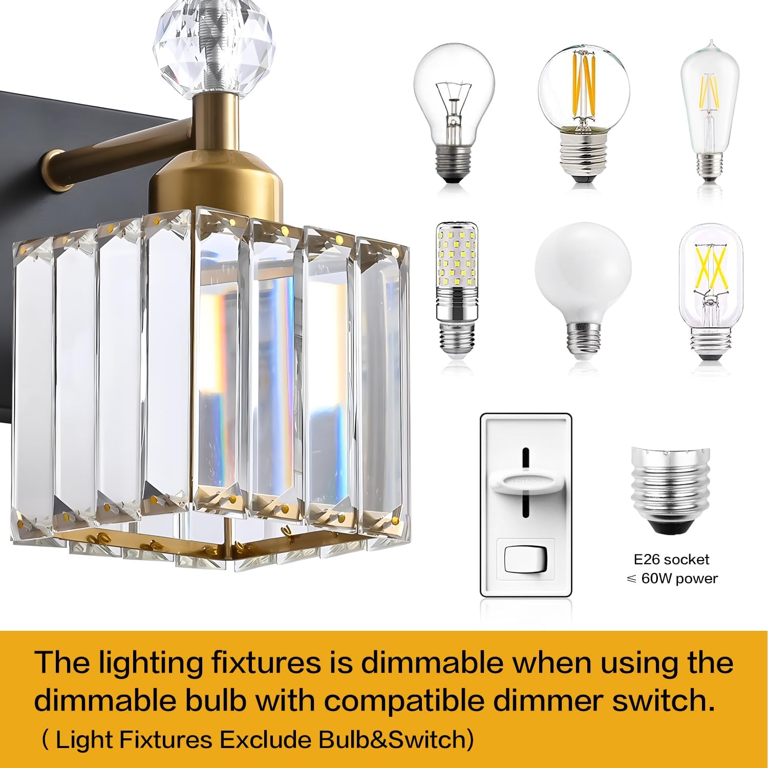 PRESDE Crystal 5 Light Bathroom Vanity Lights Modern Black and Gold Bathroom Lights Fixtures Over Mirror Modern Bath Wall Lighting