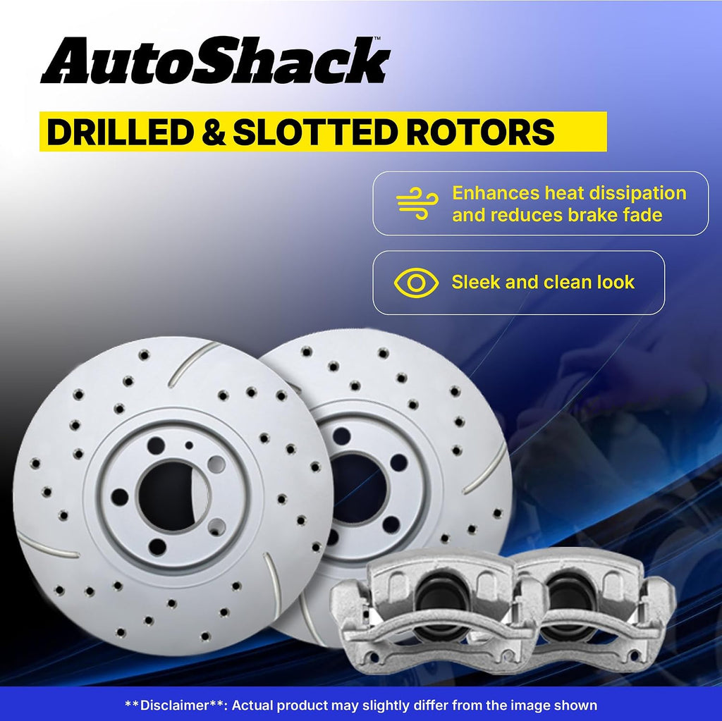 AutoShack Front & Rear Brake Rotors & Calipers for Honda, Civic 2006-2011, FWD L4 1.8L - Coated Drilled & Slotted - Silver Matte Finish - TurboGuard