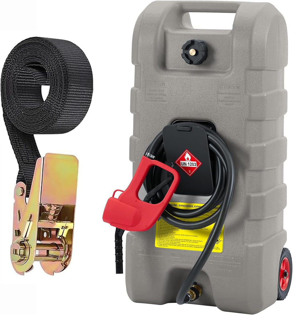 15 Gallon Fuel Caddy With Pump,Portable Fuel Tank On Wheels With Le Fluid Transfer Siphon Pump and 10-Inch Hose for Cars, Boats, Lawnmowers, ATVs Container for Gasoline Transfer