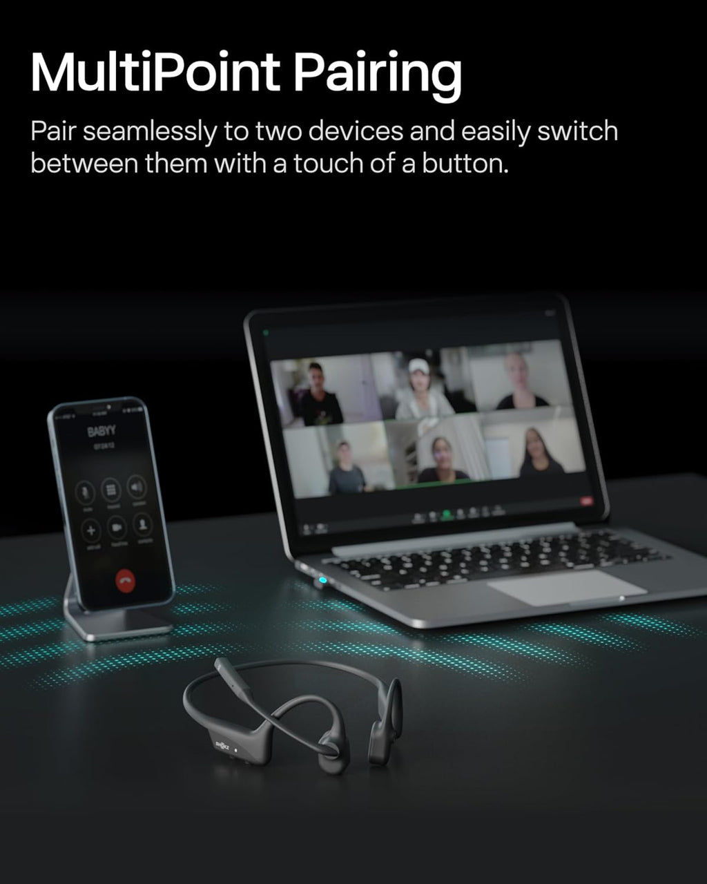 SHOKZ OpenComm2 UC 2025 Upgrade - Open-Ear Wireless Computer Headset with Boom Mic, Bone Conduction Bluetooth Stereo Headphones, USB-A Dongle Compatible with PC and Mac, Zoom Certified - C120UC