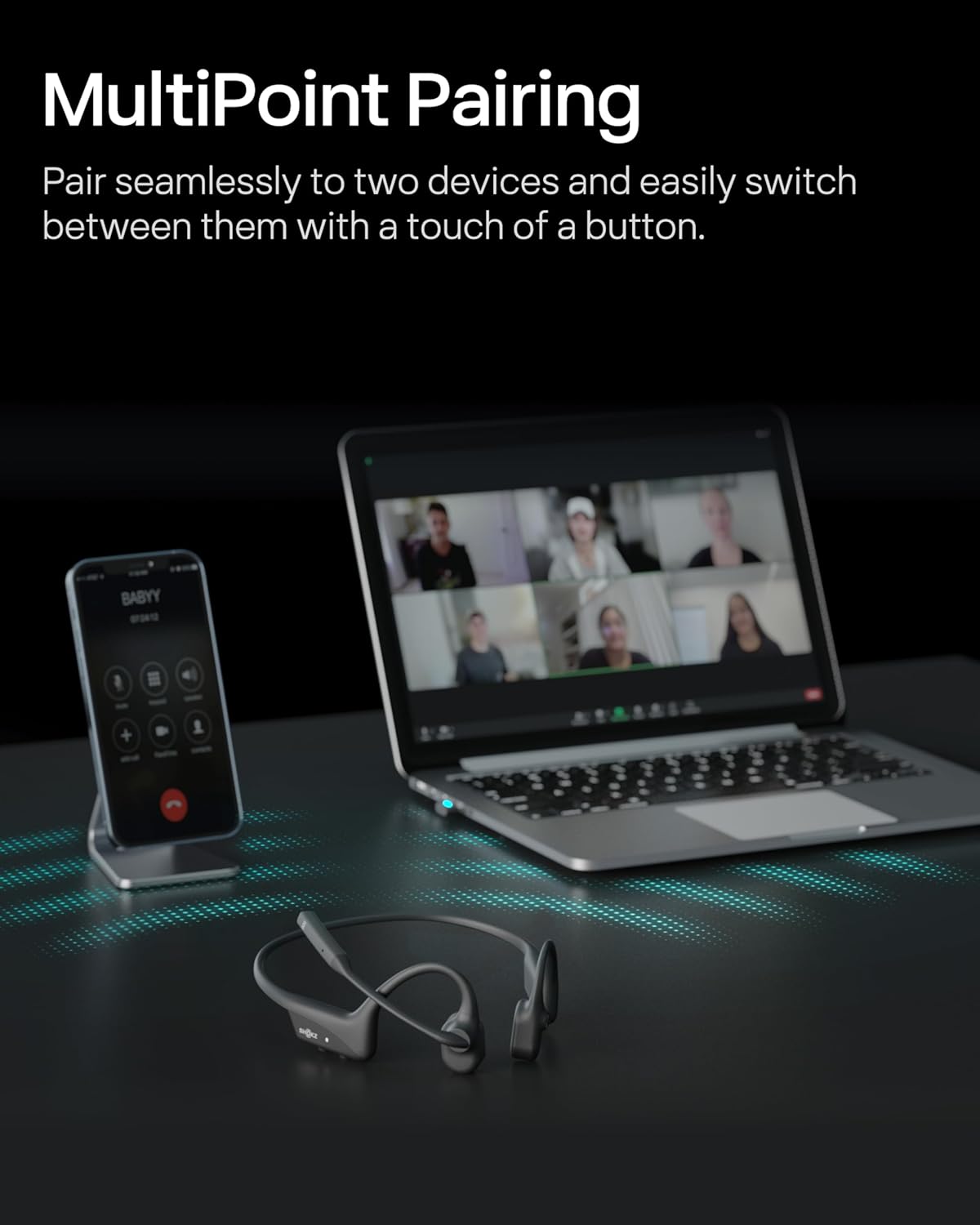 SHOKZ OpenComm2 UC 2025 Upgrade - Open-Ear Wireless Computer Headset with Boom Mic, Bone Conduction Bluetooth Stereo Headphones, USB-A Dongle Compatible with PC and Mac, Zoom Certified - C120UC