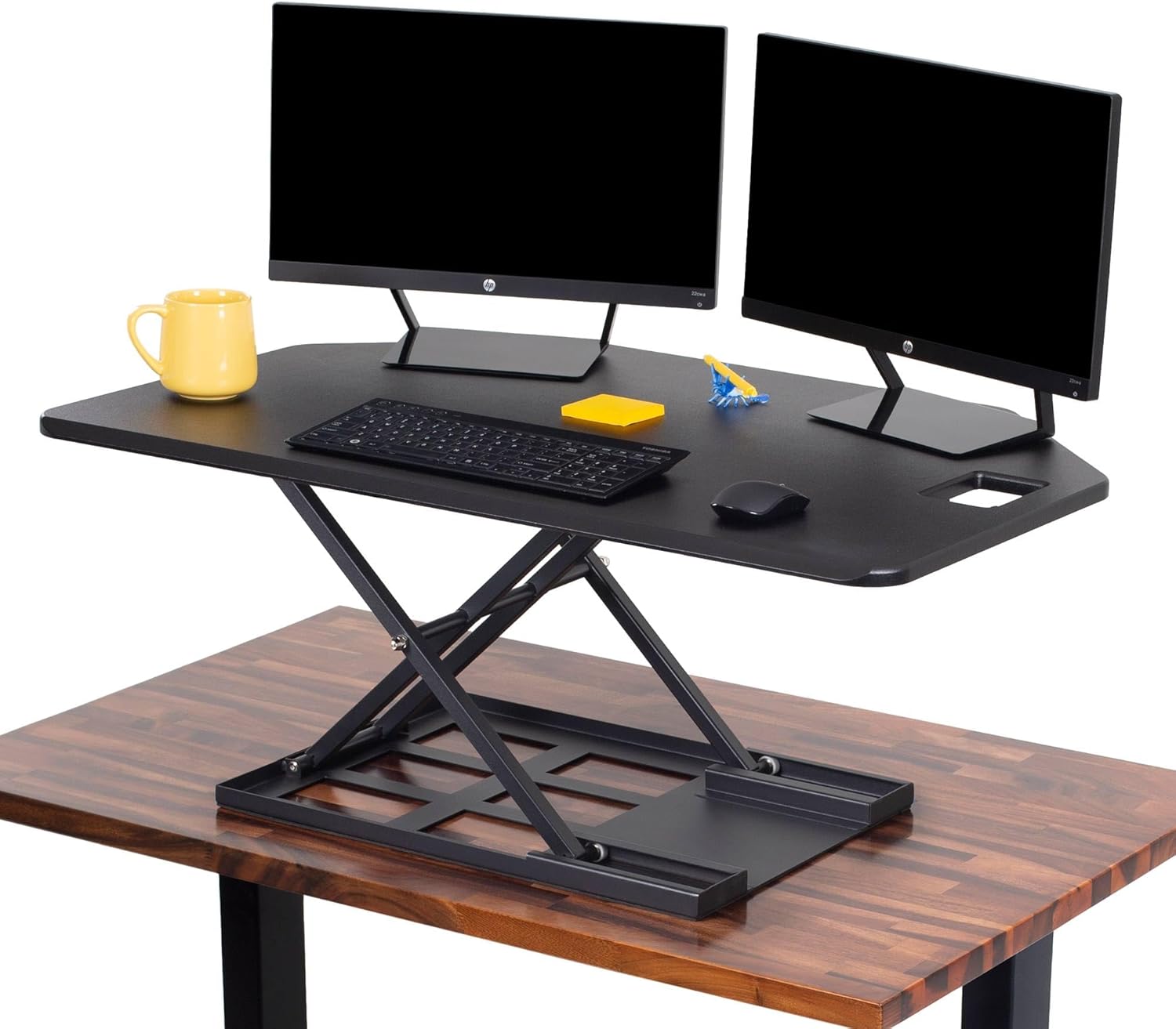 X-Elite Pro 40' Corner Standing Desk Converter with Pneumatic Lift | Adjustable Sit to Stand Riser, L-Shaped Desks & Cubicles | Fully Assembled Computer Workstation (Matte Black)