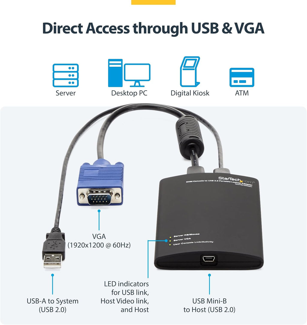 StarTech.com Portable Laptop Crash Cart Adapter for Server Management, USB/VGA KVM Console, Windows/Linux/MacOS - TAA