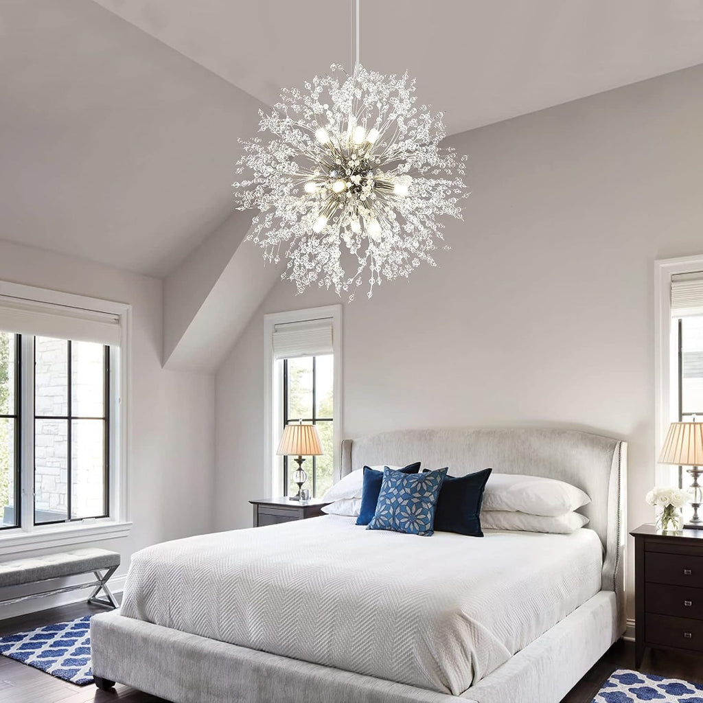 Lingkai 19.9' Chrome Modern Crystal Chandeliers Firework, Bubble Chandelier Lighting for Bathroom Dining Room Bedroom Kitchen Island Living Room Light Fixture, 9-Light Chrome Hanging Round Chandalier