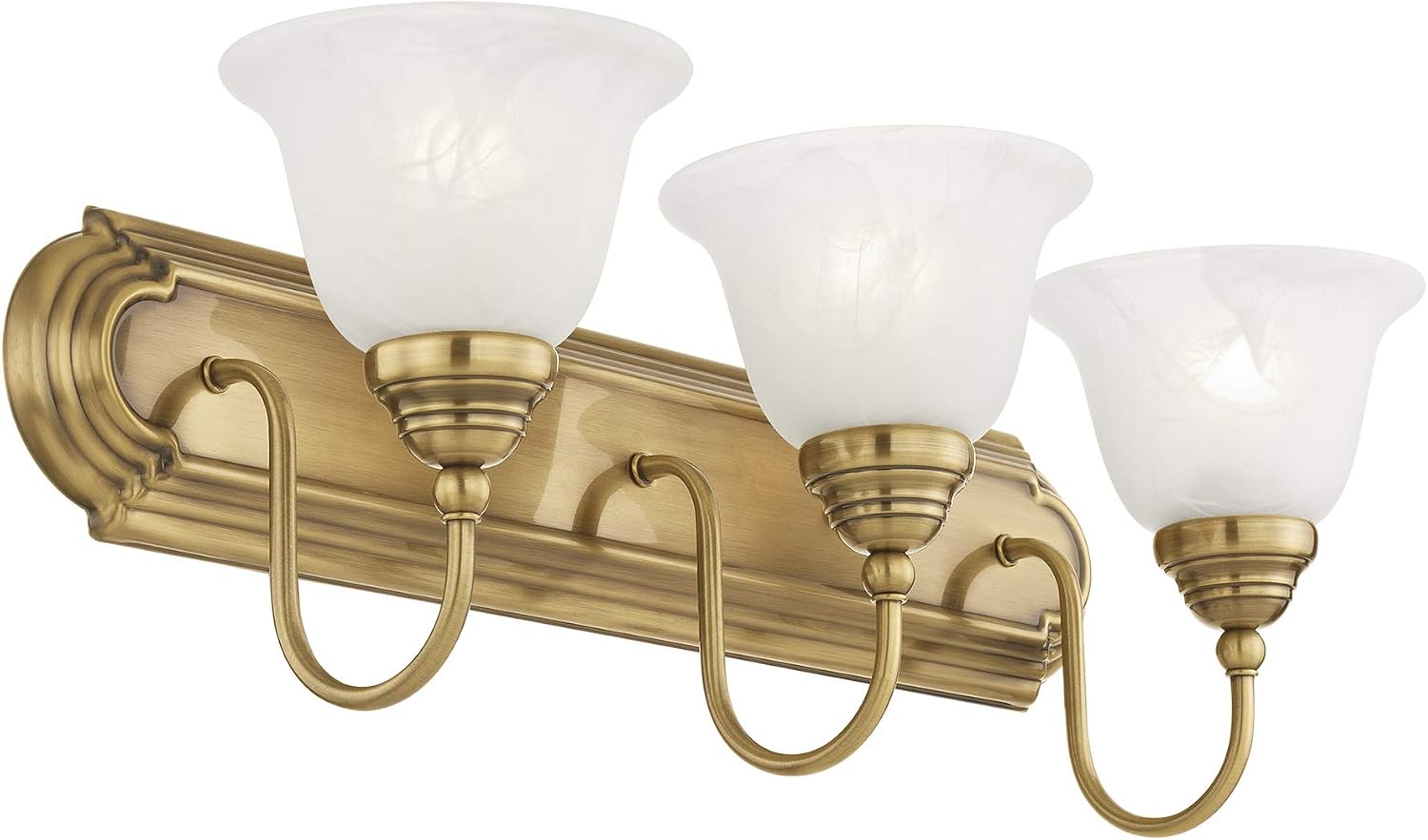 Livex Lighting 1003-01 Bath Vanity with White Alabaster Glass Shades, Antique Brass, 24 x 8.5 x 8.5