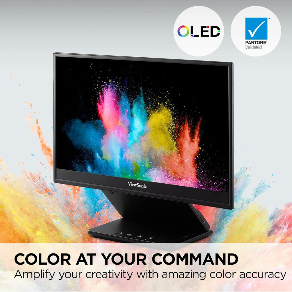 ViewSonic VP16-OLED 15.6 Inch 1080p ColorPro Monitor, OLED Display with Pantone Validated Color Accuracy for Immersive Second Screen Productivity, Advanced Ergonomics, 40W USB-C, and mini HDMI Inputs