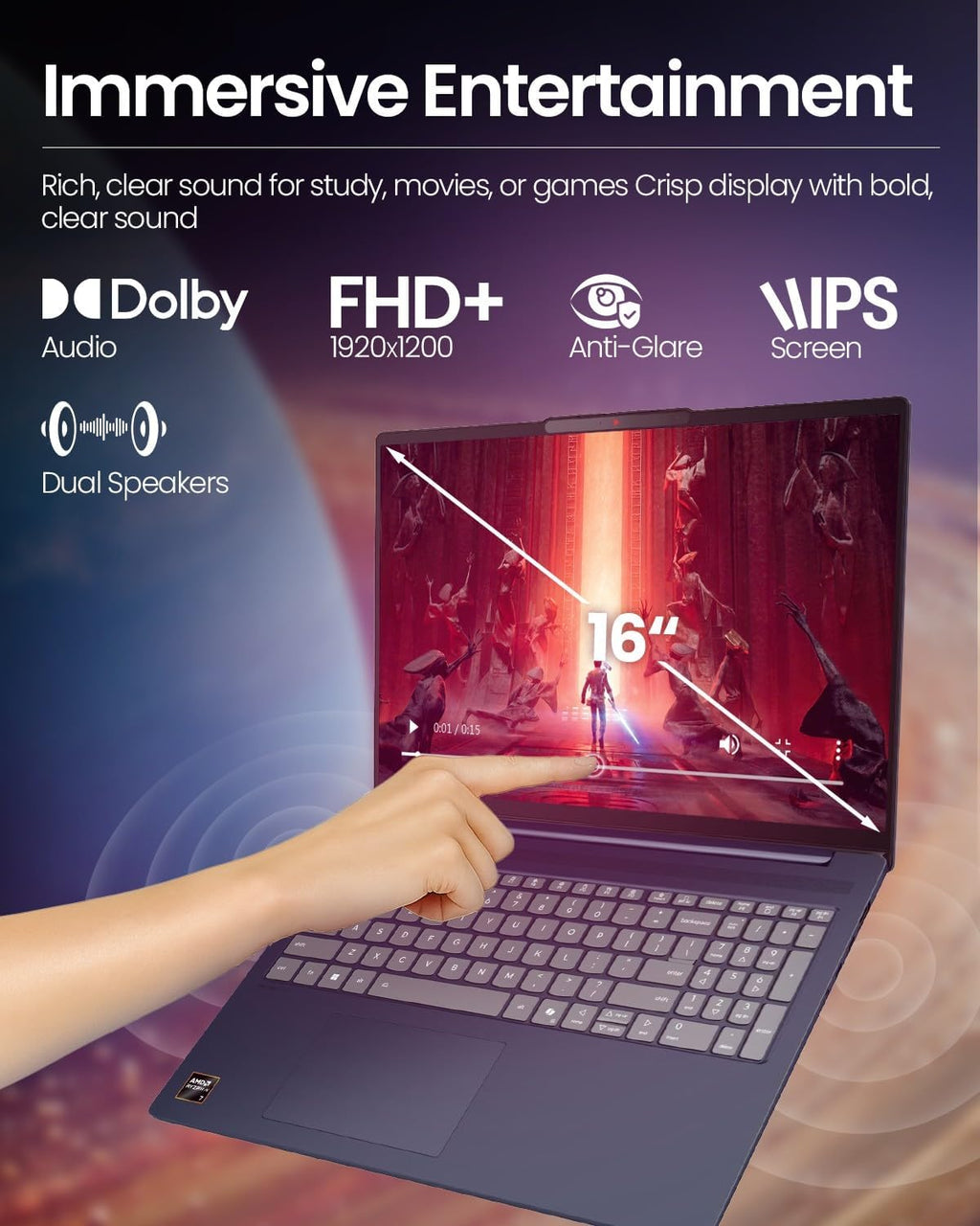 Lenovo IdeaPad Copilot+ Business Laptop - 16' FHD+ Touchscreen - AMD Ryzen AI 7 350(Beat Core 7 150U) - 50 TOPS NPU - Facial Login IR Cam - Backlit KB -Win 11 Pro-Redragon Bundle (32GB DDR5 | 1TB SSD)