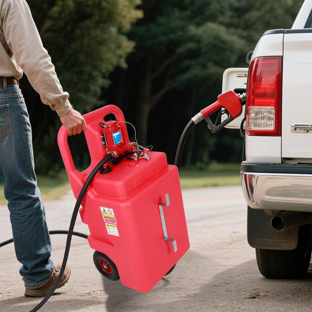32 Gallon Fuel Caddy 2 Pack, 120L Portable Transfer Caddy with 12 GPM 12V DC Electric Pump for Gasoline Diesel (Pack of 2)
