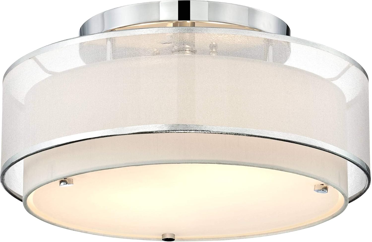 Possini Euro Design Double Organza Modern Ceiling Lighting Semi Flush-Mount Fixture 16' Wide Chrome 2-Light Sheer Fabric Outer Off White Inner Drum Shade for Bedroom Kitchen Living Room Hallway