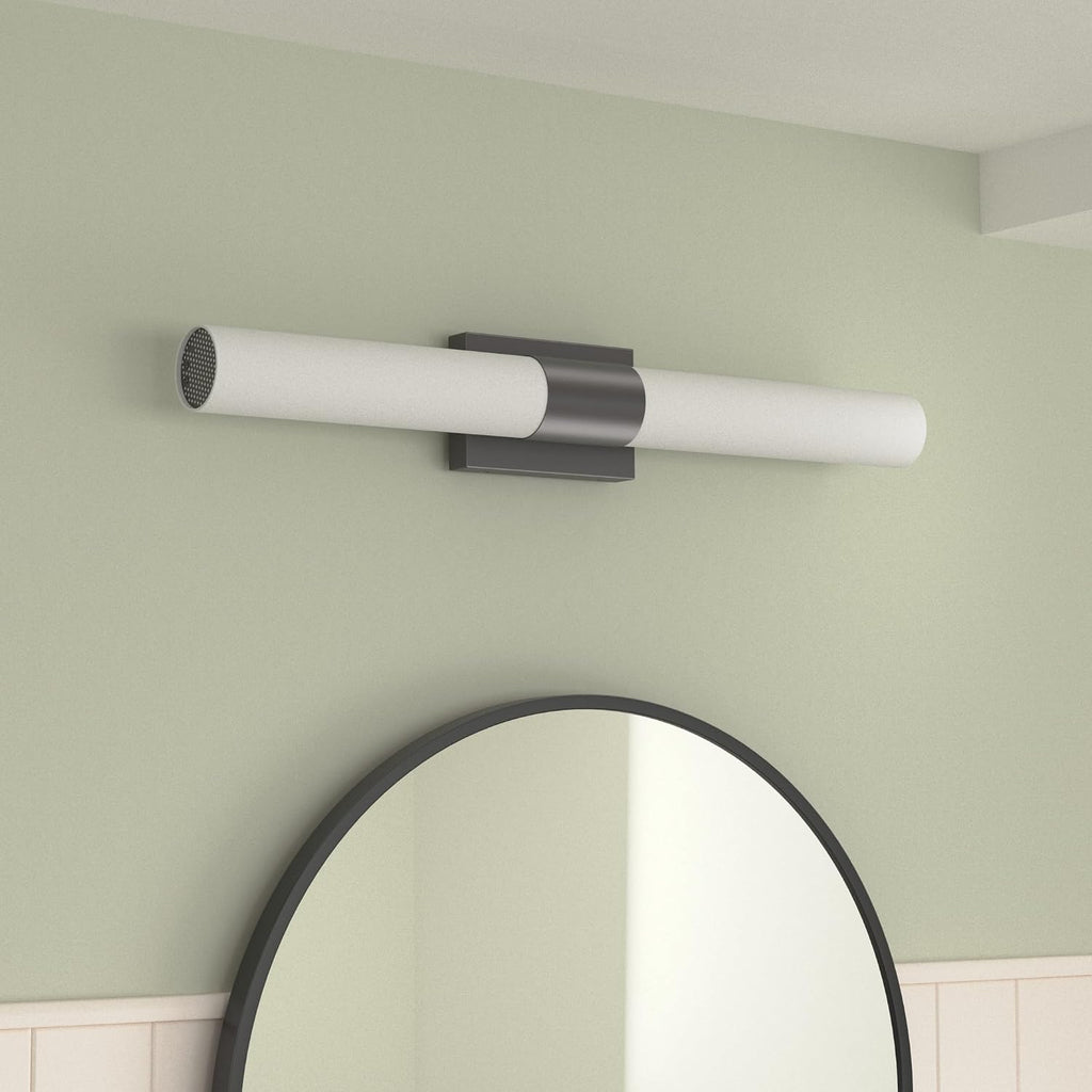 Linea di Liara Perpetua Modern LED Bathroom Vanity Light Bar 30 Inch Matte Black Bathroom Light Fixtures Over Mirror and Over Sink, Dimmable White Frosted Glass Shade, UL Listed