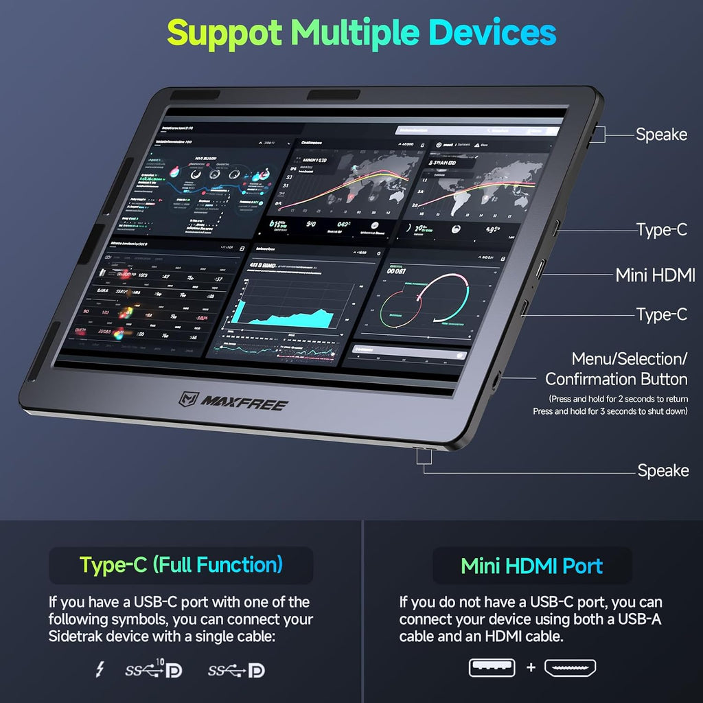 Maxfree F1 Laptop Screen Extender - 14' FHD Laptop Monitor Extender Dual Screen with 360° Rotation Stand, Portable Monitor for Laptops 13-17' Plug & Play for Windows/Mac/Android/Switch/PS5