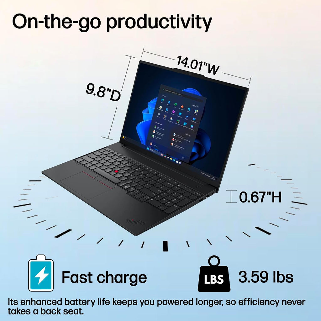 Lenovo ThinkPad E16 Gen 3 Business AI PC Laptop (16' FHD+ Anti-Glare, Intel 16-Core Ultra 7 255H (> i7-13700H), 32GB DDR5 RAM, 1TB SSD), Fingerprint Reader, 5MP Webcam, Thunderbolt 4, Win 11 Pro