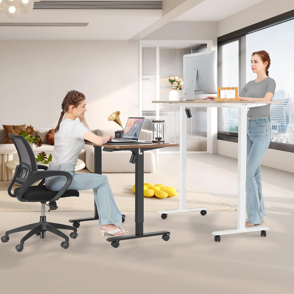 Electric Adjustable Height Standing Desk, 55×24 Inches Sit Stand Desk with Power Socket, 2 USB Ports, 3 Power Outlets, 4 Wheels,4 Memory Buttons Home Office Computer Workstations(White)