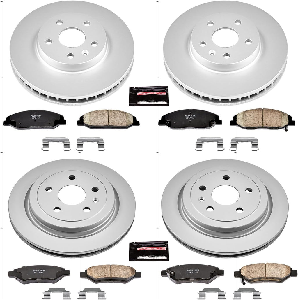PowerStop Front and Rear Brake Kit for Cadillac CTS 2008-14 - Fully-Coated Disc Rotors with Z17 Ceramic Brake Pads Replacement, CRK4134