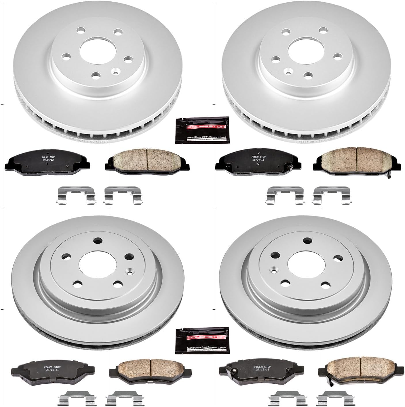 PowerStop Front and Rear Brake Kit for Cadillac CTS 2008-14 - Fully-Coated Disc Rotors with Z17 Ceramic Brake Pads Replacement, CRK4134