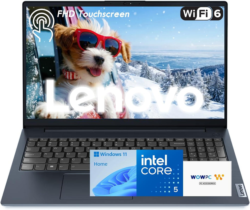Lenovo IdeaPad 1i Laptop, 15.6' FHD Touchscreen, 13th Gen Intel Core i5-1335U Processor (Beats i7-1255U, Up to 4.6 GHz), 12GB RAM, 256GB SSD, Webcam, HDMI, Wi-Fi 6, Windows 11 Home, Blue, WOWPC USB