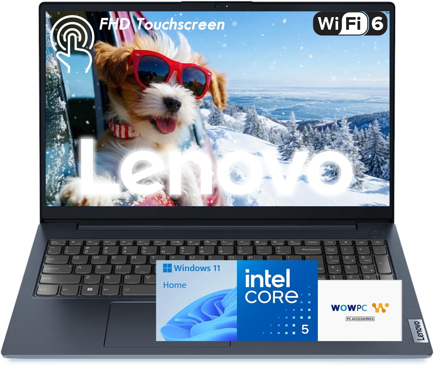 Lenovo IdeaPad 1i Laptop, 15.6' FHD Touchscreen, 13th Gen Intel Core i5-1335U Processor (Beats i7-1255U, Up to 4.6 GHz), 12GB RAM, 256GB SSD, Webcam, HDMI, Wi-Fi 6, Windows 11 Home, Blue, WOWPC USB