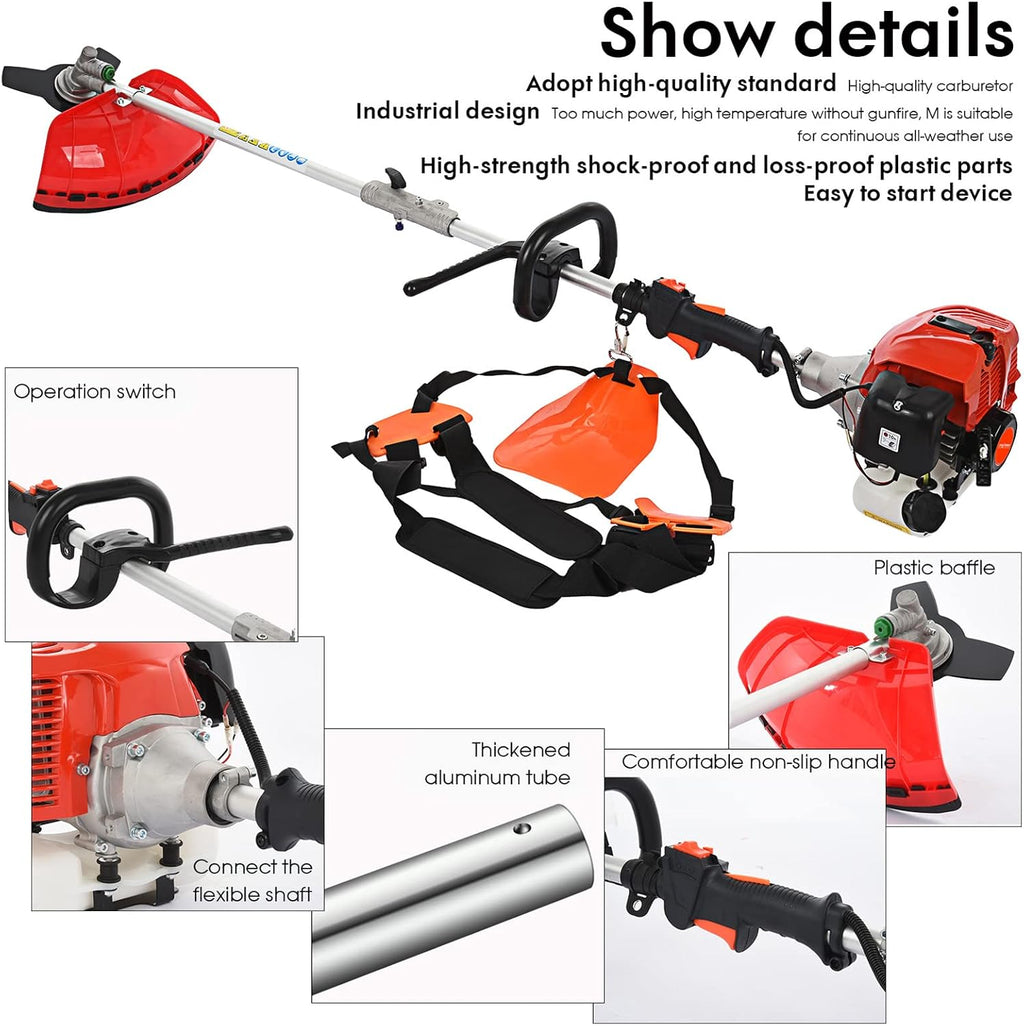 52CC 2-Stroke Gas Weed Eater/Brush Cutter,5 in 1 Gas String Trimmer, Maximum Power/Speed - 2.3KW/8500rpm & Multi Functional Gas Weed Wacker for Yard & Garden