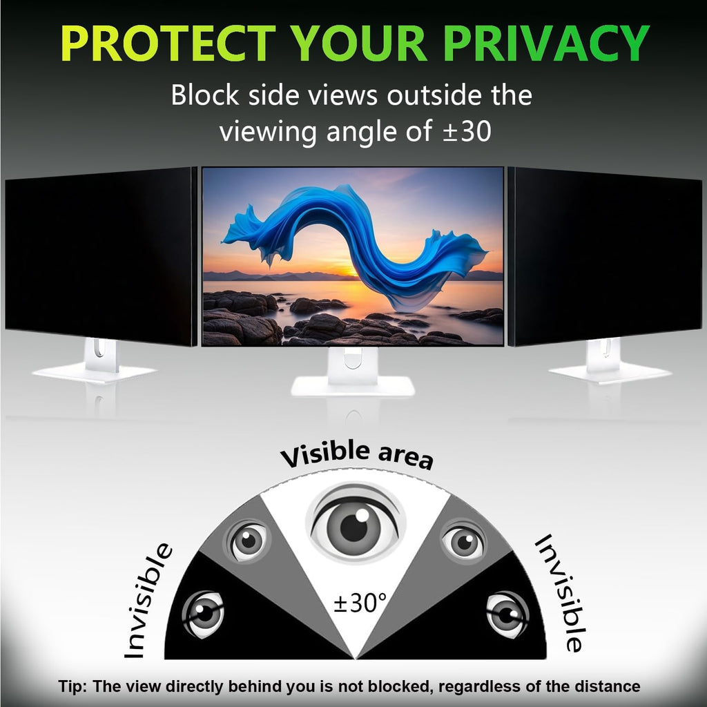 2 Pack Privacy Screen for 32 Inch 16:9 (70.8x39.8cm) Computer Monitor - Blue Light Filter & Anti-Glare, Removable Screen Privacy Shield | PC Protector Film for Flat and Curved Screens