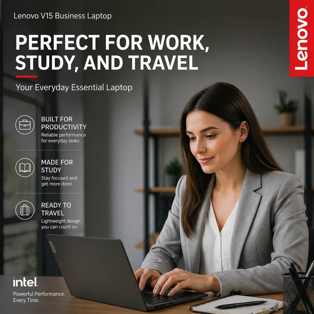 Lenovo V15 Business Laptop, Next-Gen Intel Quad-Core Processor, 15.6' FHD 1080p IPS Display, 16GB DDR5 RAM, 1TB SSD, Wi-Fi 6, RJ-45, Dolby Audio, Windows 11 Pro w/MS 365 for the Web, no Mouse