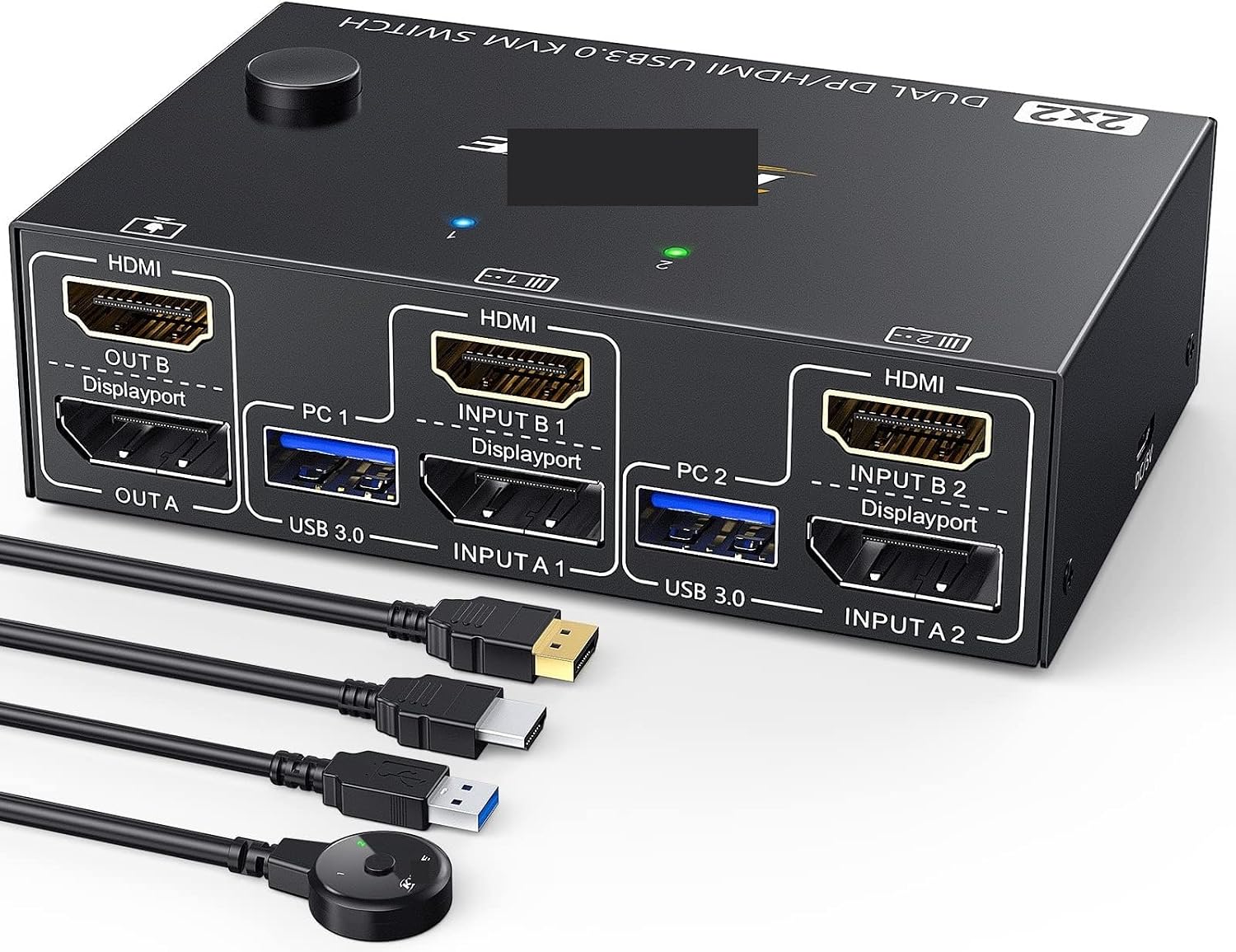 USB 3.0 HDMI Displayport KVM Switch 2 Monitor 2 Computer 4K@60Hz 2K@144Hz,Dual Monitor KVM Switch for 2 PC Share 4 USB 3.0 Ports(202HD Without EDID)