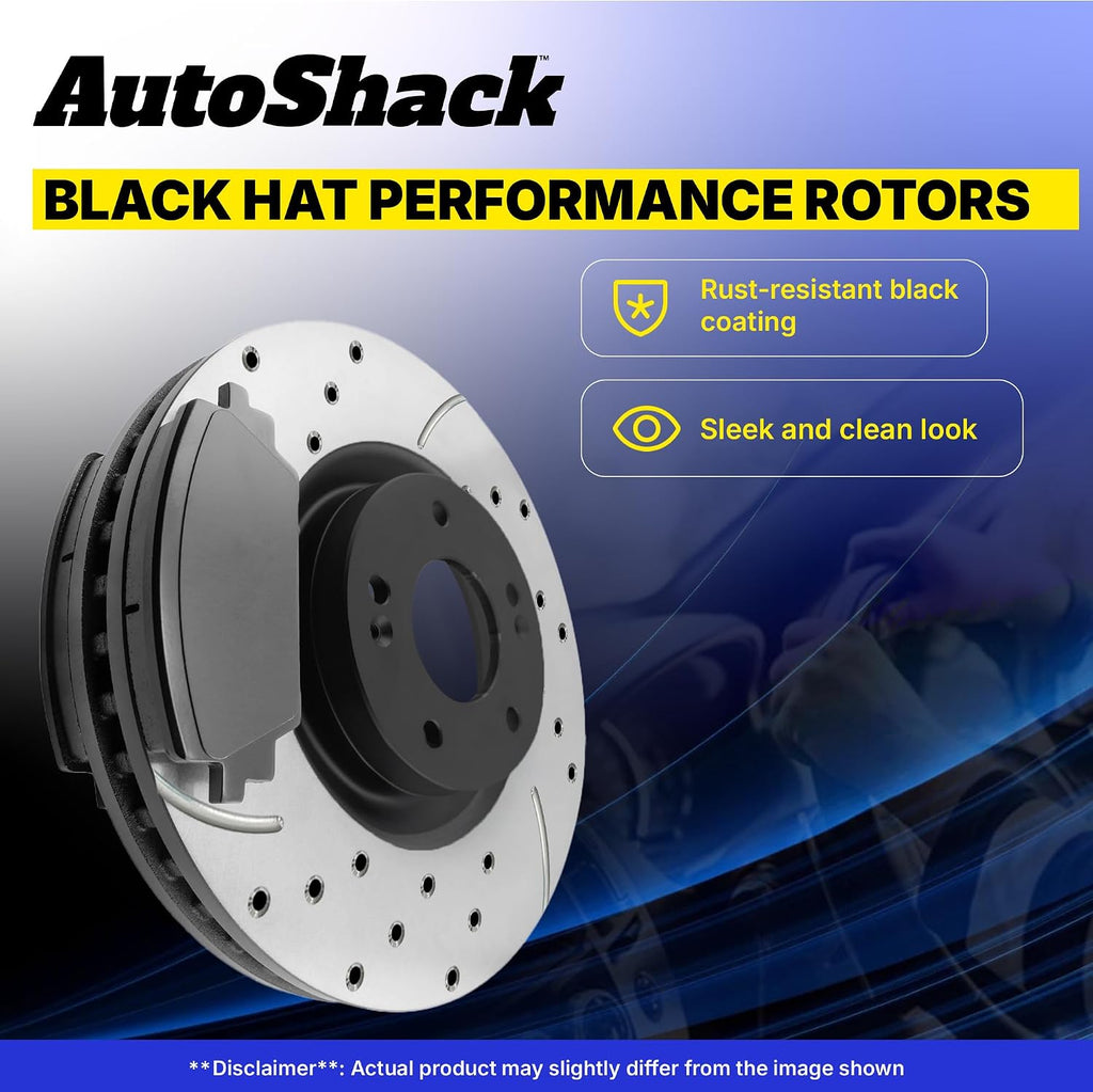 AutoShack Front & Rear Brake Rotors & Ceramic Pads for Toyota & Lexus, RAV4 2006-2008 HS250h 2010-2012, FWD 4WD L4 2.4L - E-Coated Drilled & Slotted - ShadowGuard