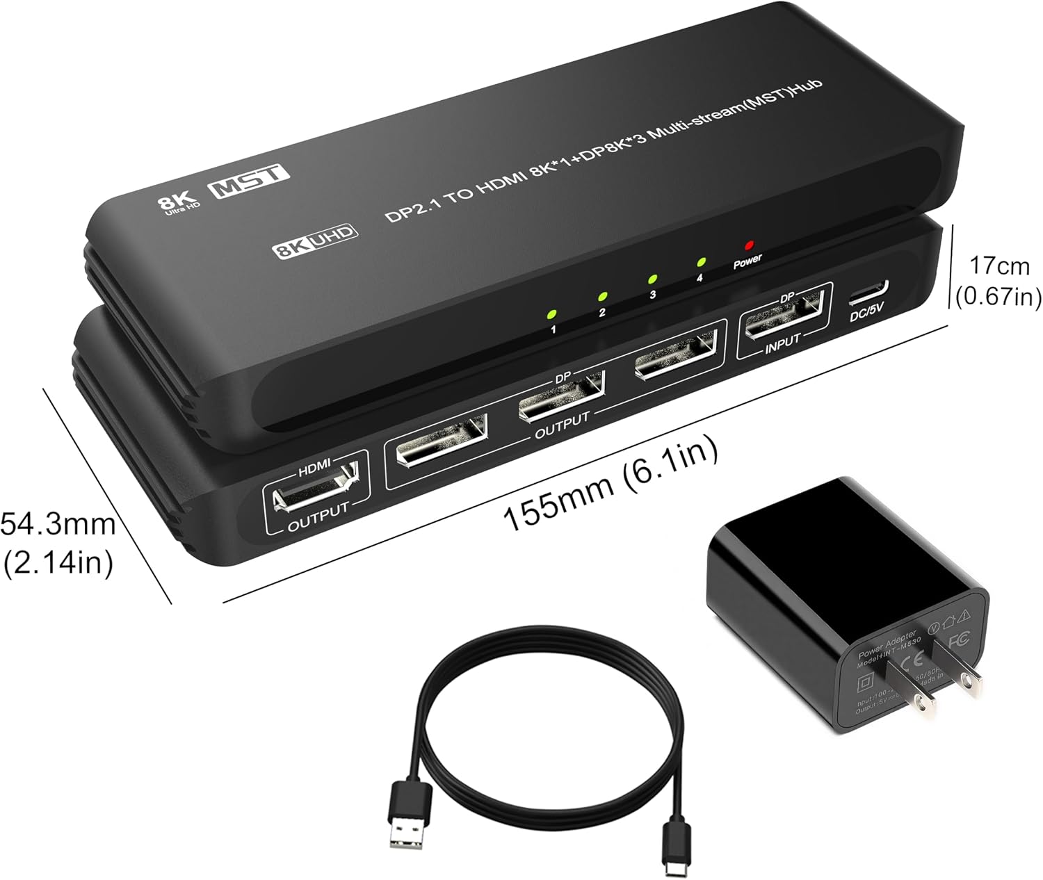 DisplayPort Splitter for 4 Monitors, Three DP with HDMI Adapter 8K@60Hz Extended Display 1 in 4 Out DisplayPort MST Hub for Multiple Monitor, Compatible with Computer, Graphic Card, PC